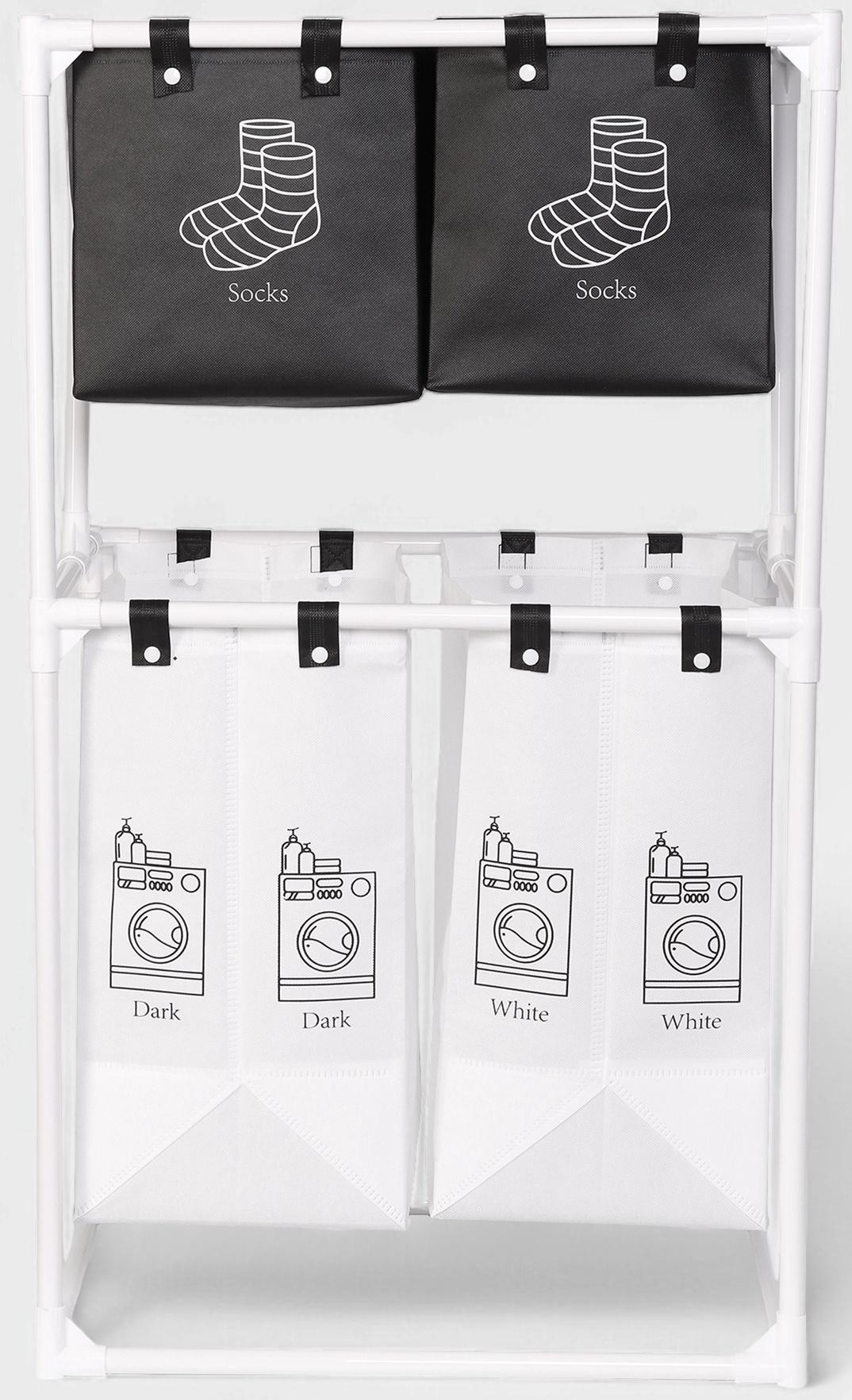 Корзина для белья складная Доляна, 56×39×95 см, чёрная, белая