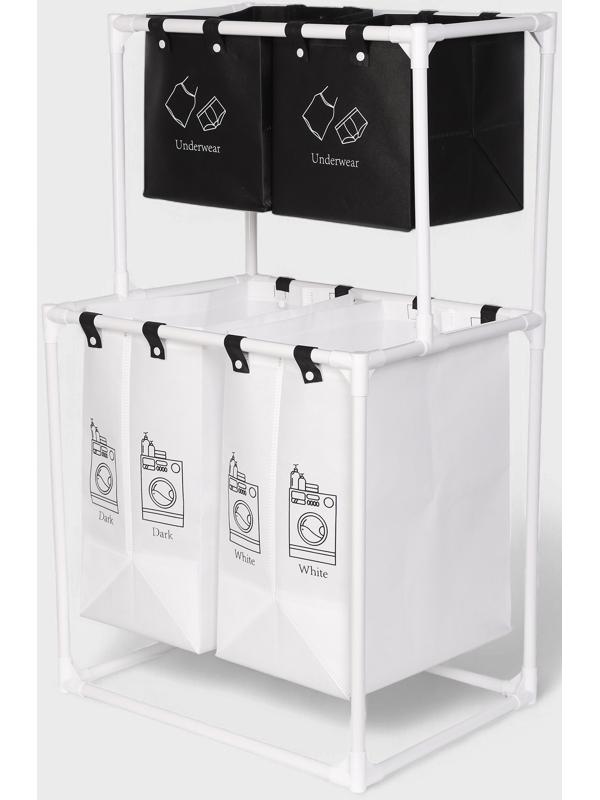 Корзина для белья складная Доляна, 56×39×95 см, чёрная, белая