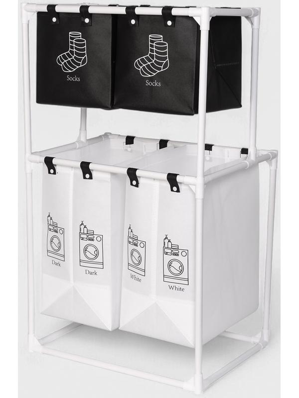 Корзина для белья складная Доляна, 56×39×95 см, чёрная, белая