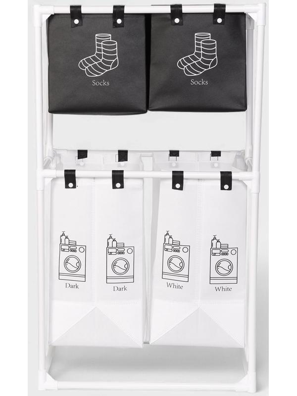 Корзина для белья складная Доляна, 56×39×95 см, чёрная, белая