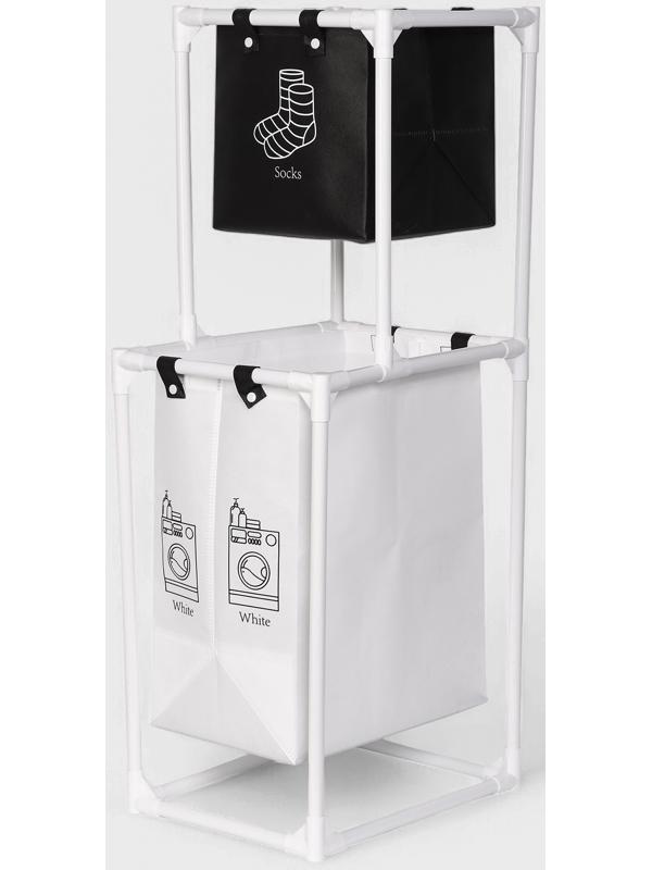 Корзина для белья складная Доляна, 28×39×95 см, чёрная, белая