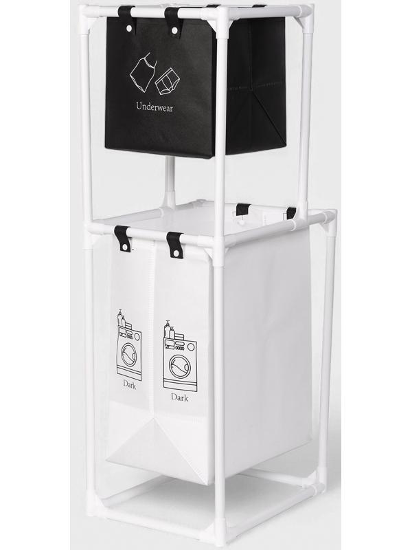 Корзина для белья складная Доляна, 28×39×95 см, чёрная, белая