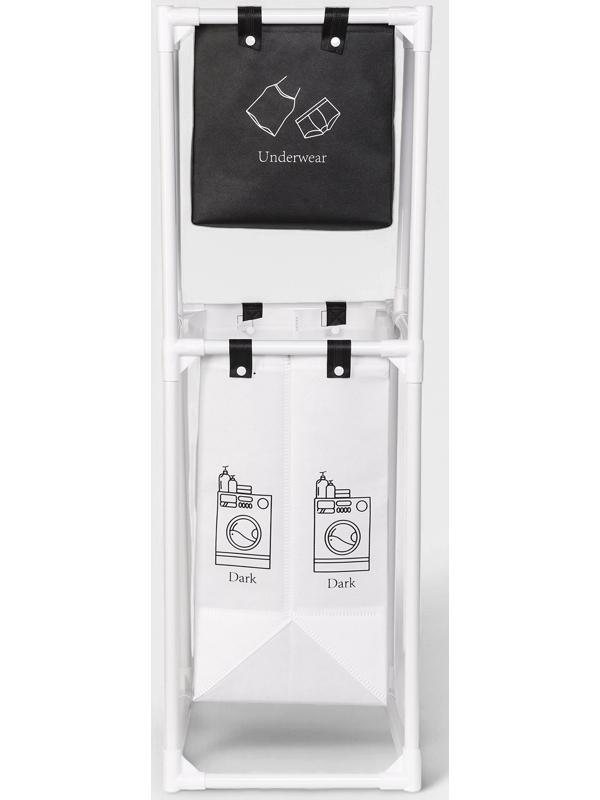 Корзина для белья складная Доляна, 28×39×95 см, чёрная, белая