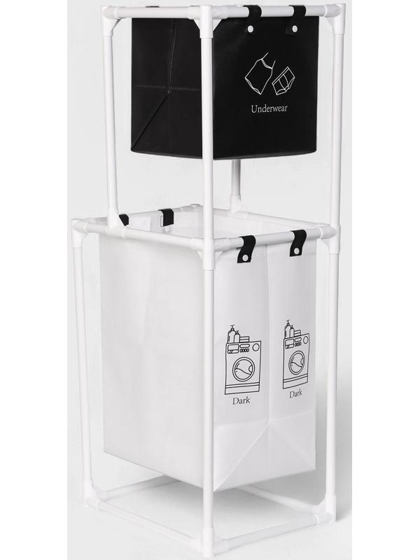 Корзина для белья складная Доляна, 28×39×95 см, чёрная, белая