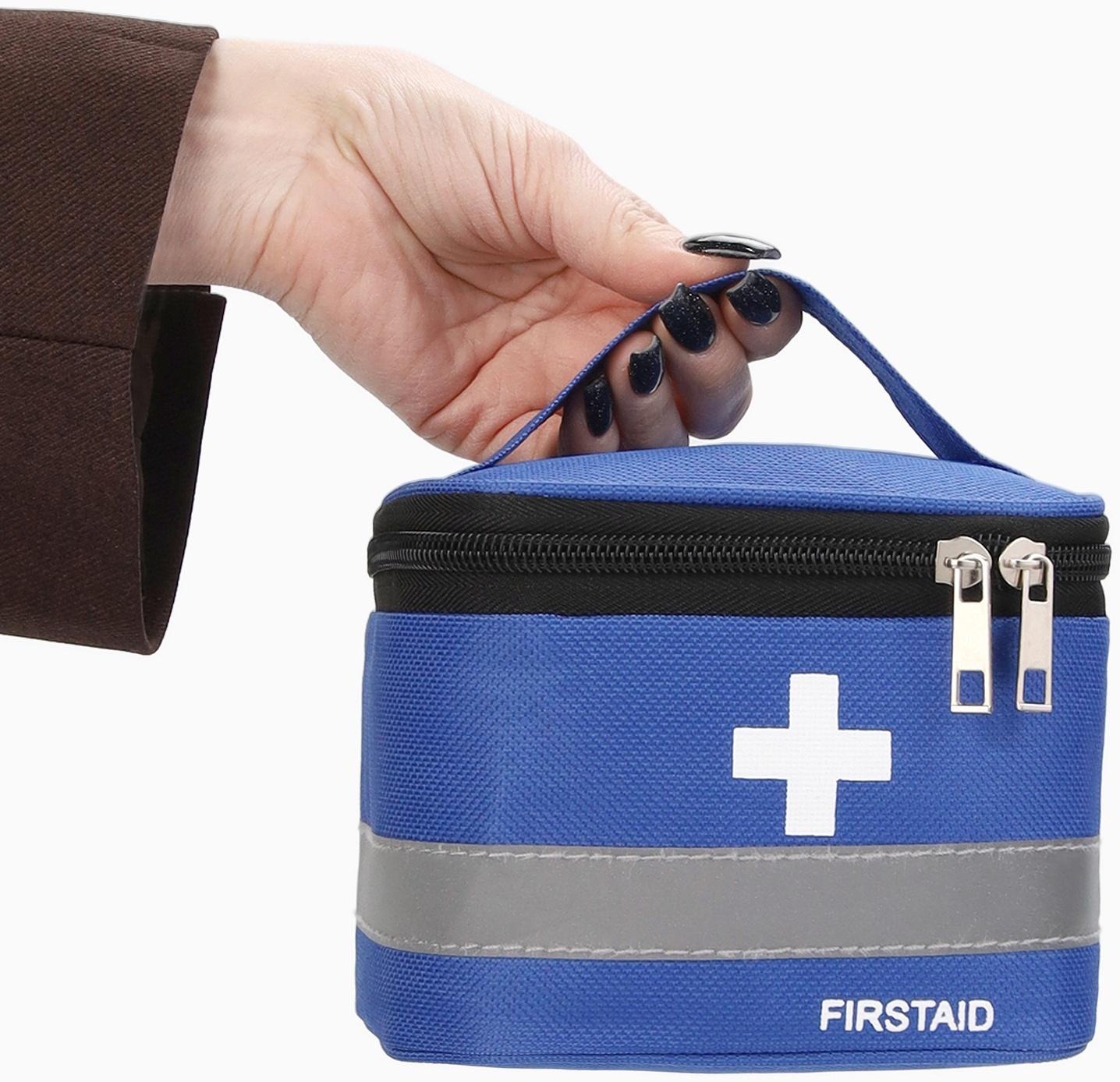 Косметичка-аптечка на молнии, на подкладке, с ручкой, с принтом Firstaid, синяя