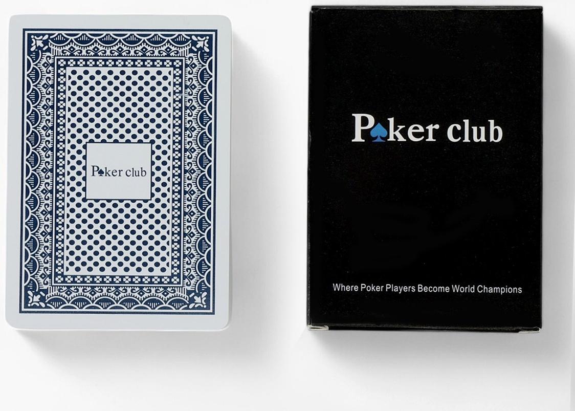 Карты игральные пластиковые 54 шт. Poker Club, для игры в покер, 9×6 см, синяя рубашка