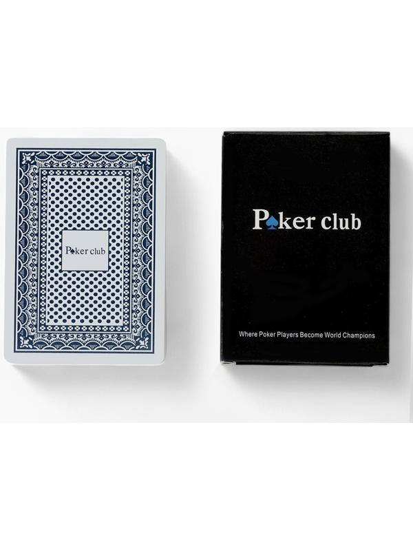 Карты игральные пластиковые 54 шт. Poker Club, для игры в покер, 9×6 см, синяя рубашка