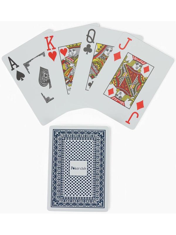 Карты игральные пластиковые 54 шт. Poker Club, для игры в покер, 9×6 см, синяя рубашка