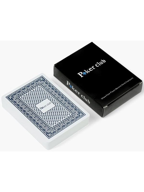 Карты игральные пластиковые 54 шт. Poker Club, для игры в покер, 9×6 см, синяя рубашка