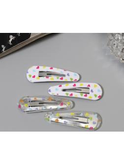 Невидимка для волос «Глория», набор 4 шт., сердца, 5 см