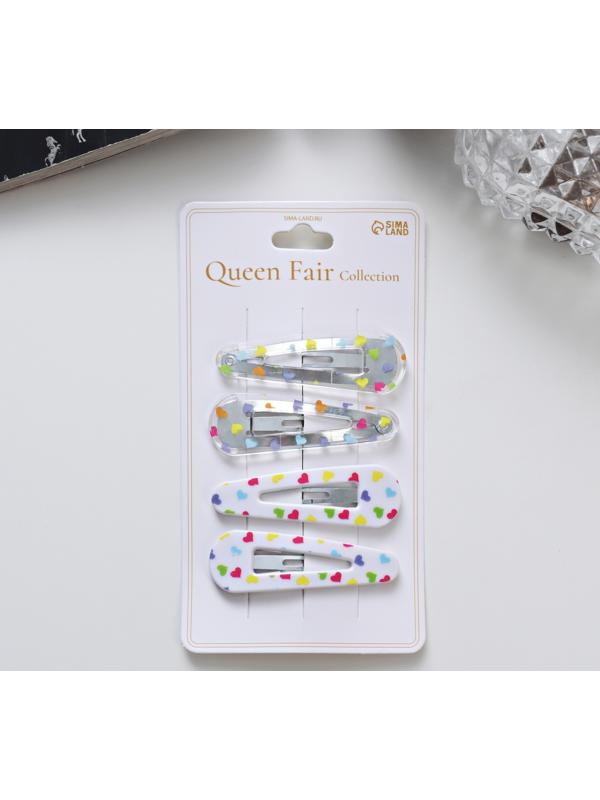 Невидимка для волос «Глория», набор 4 шт., сердца, 5 см