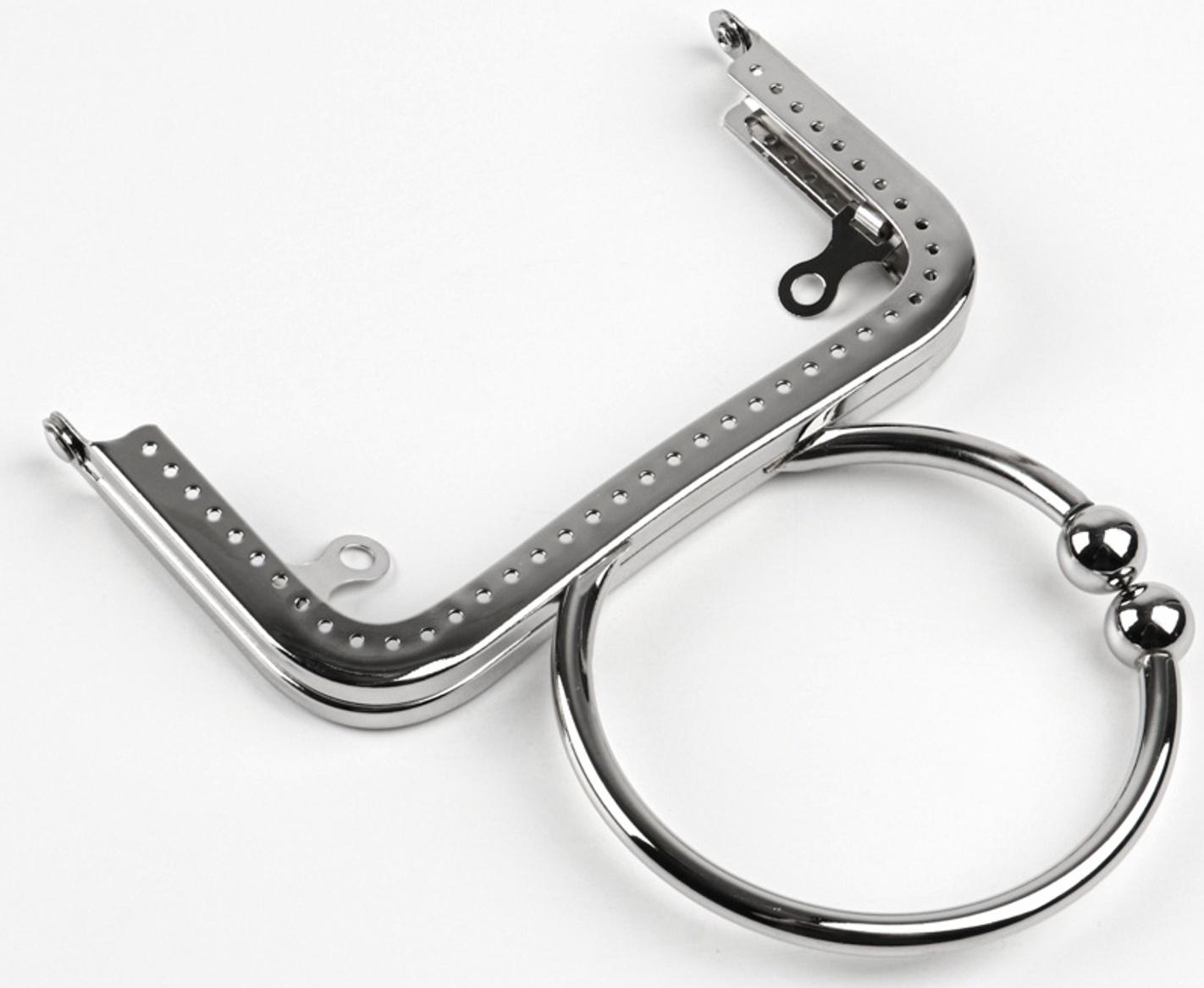 Фермуар пришивной, 12.5×7.5 см, с ручкой d=7.5×9 см, цвет серебряный