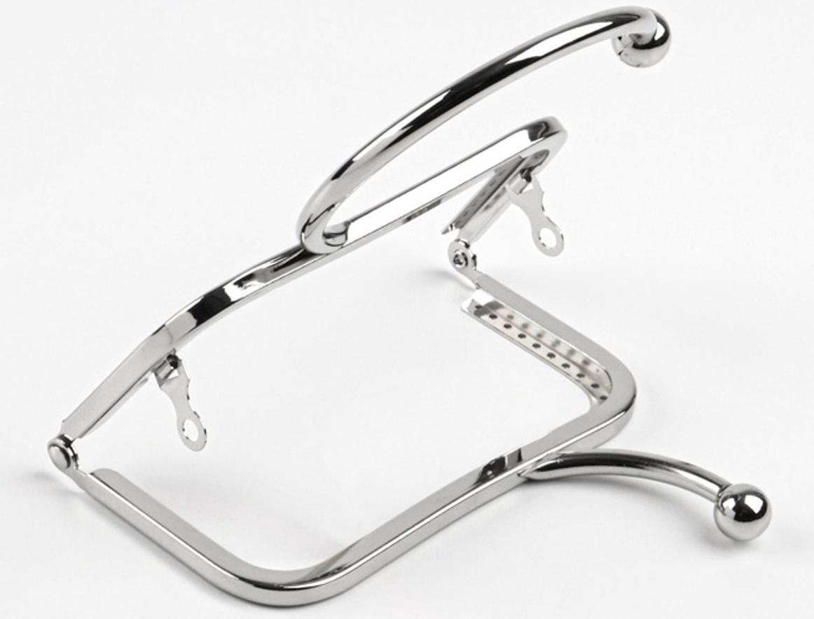 Фермуар пришивной, 12.5×7.5 см, с ручкой d=7.5×9 см, цвет серебряный