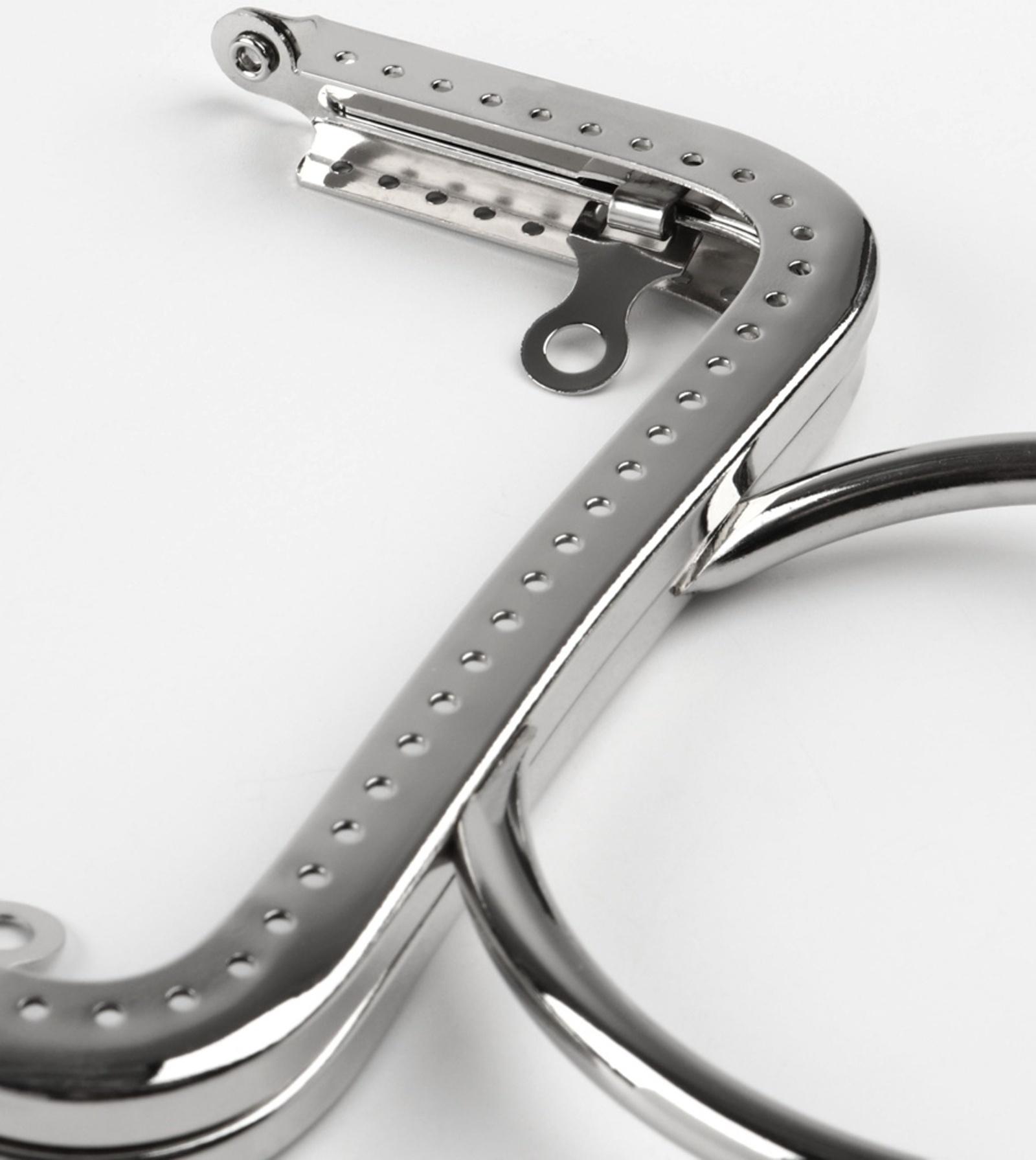 Фермуар пришивной, 12.5×7.5 см, с ручкой d=7.5×9 см, цвет серебряный