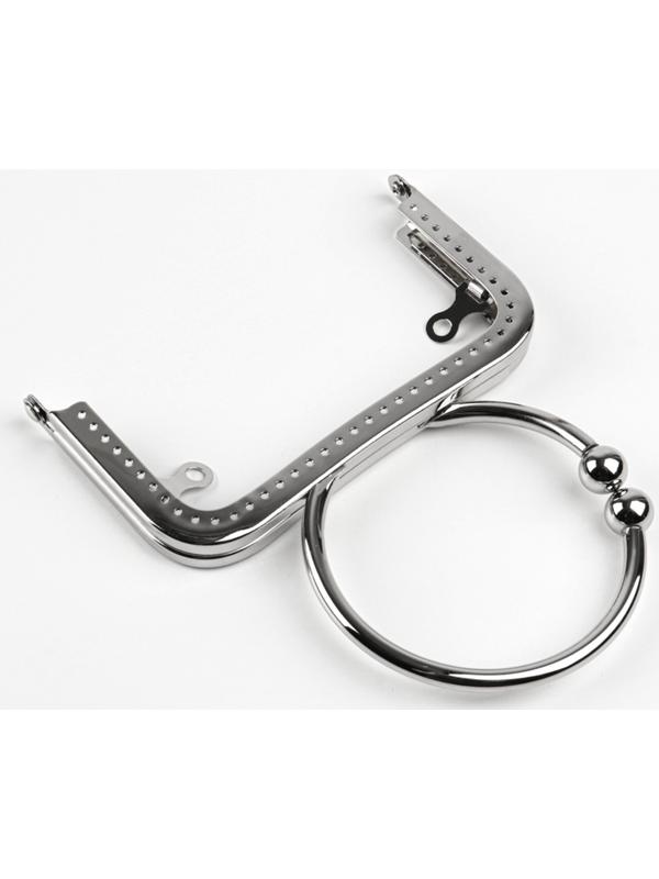 Фермуар пришивной, 12.5×7.5 см, с ручкой d=7.5×9 см, цвет серебряный