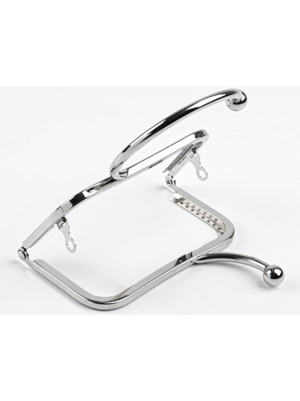 Фермуар пришивной, 12.5×7.5 см, с ручкой d=7.5×9 см, цвет серебряный