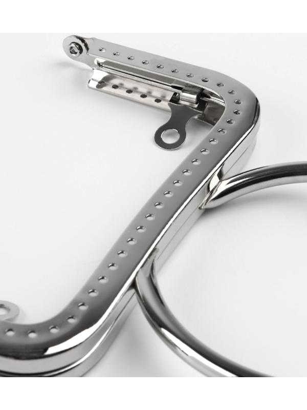 Фермуар пришивной, 12.5×7.5 см, с ручкой d=7.5×9 см, цвет серебряный