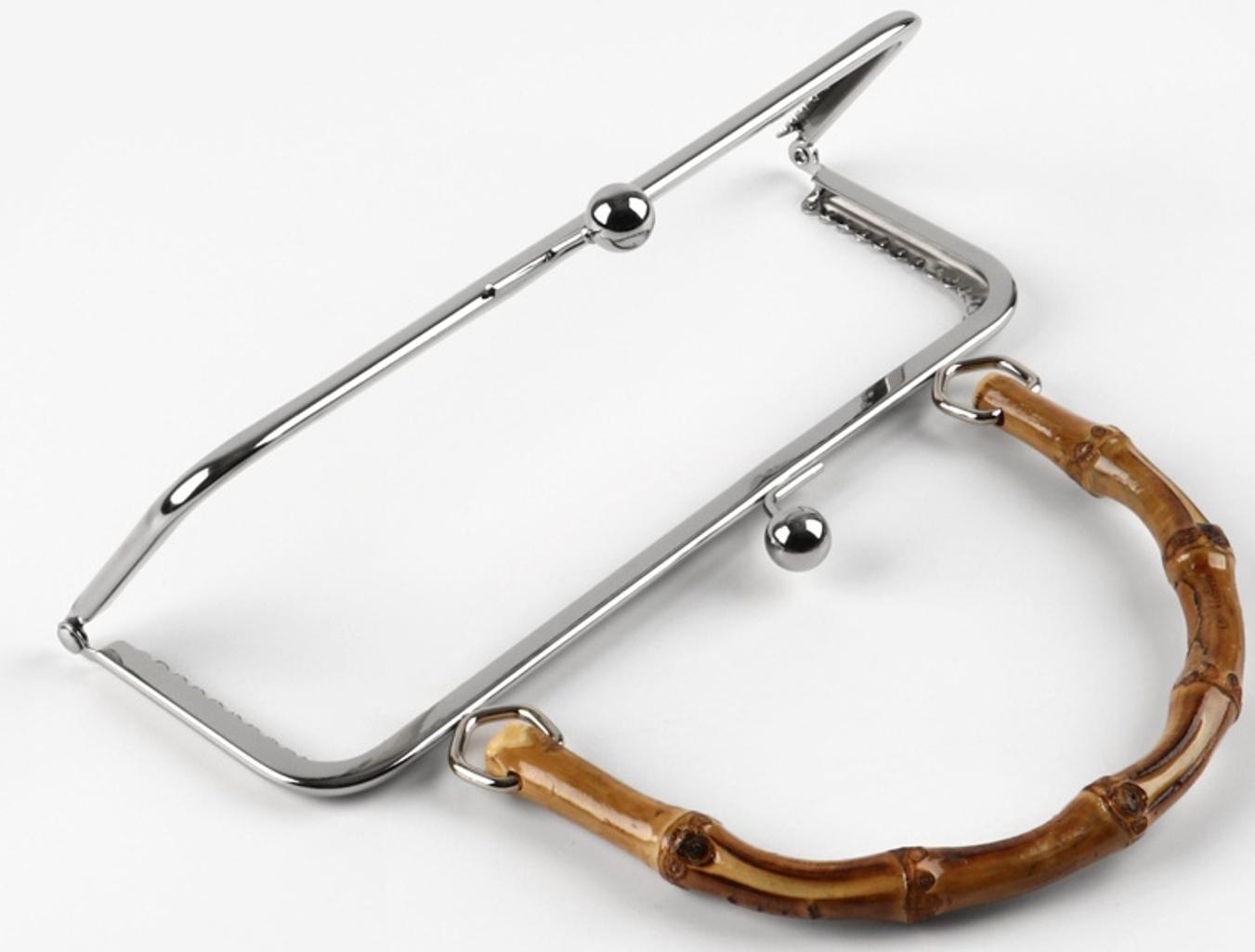 Фермуар пришивной, 21×9.5 см, с бамбуковой ручкой d=11×15.5 см, коричневый, серебряный