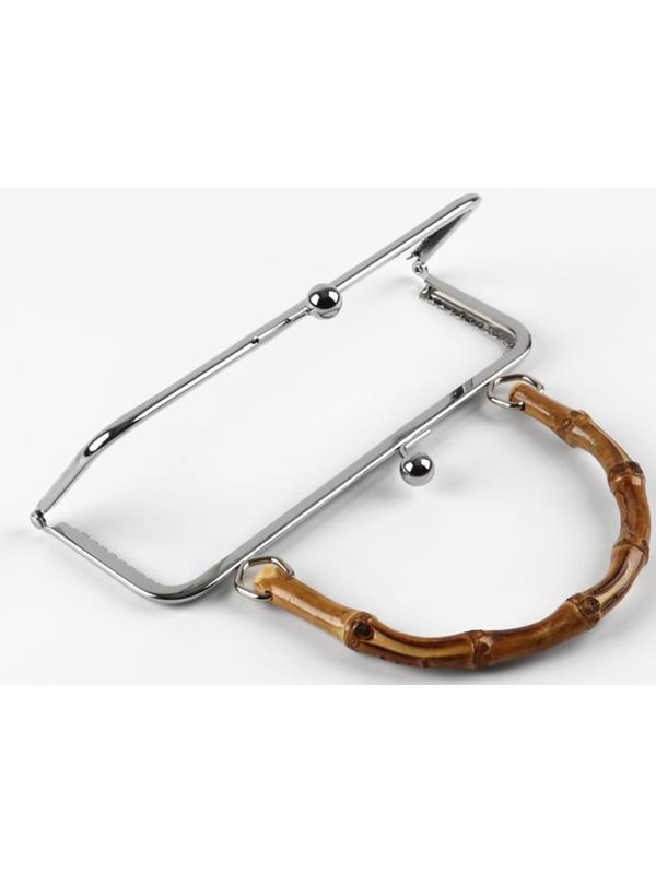 Фермуар пришивной, 21×9.5 см, с бамбуковой ручкой d=11×15.5 см, коричневый, серебряный