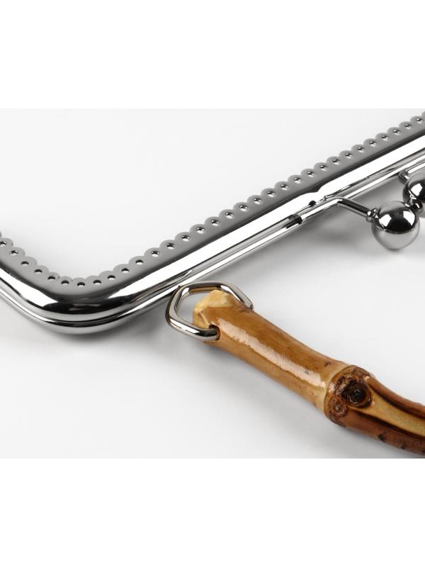 Фермуар пришивной, 21×9.5 см, с бамбуковой ручкой d=11×15.5 см, коричневый, серебряный