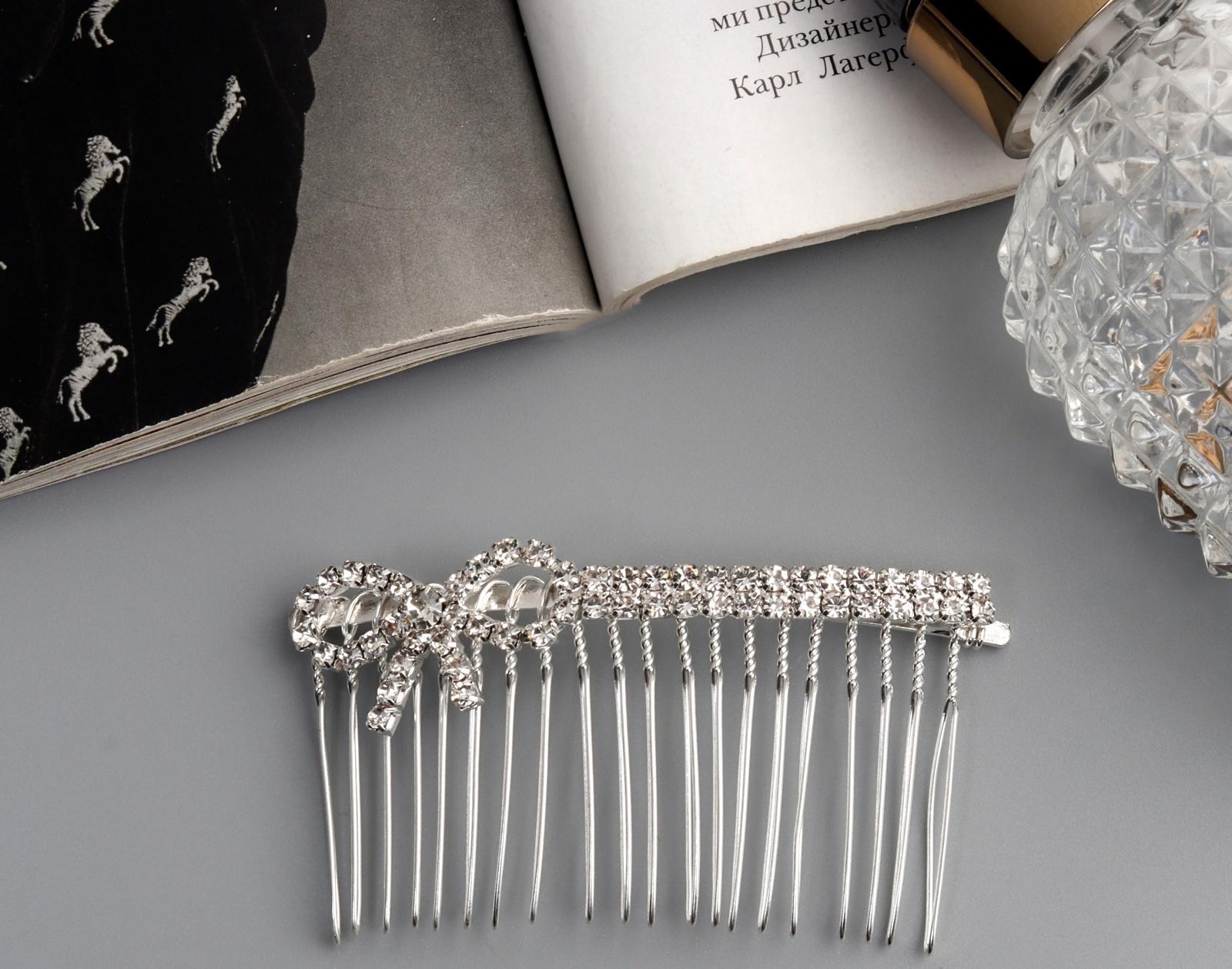 Гребень для волос QF «Медея», бант мини, 7×3.5 см, серебро