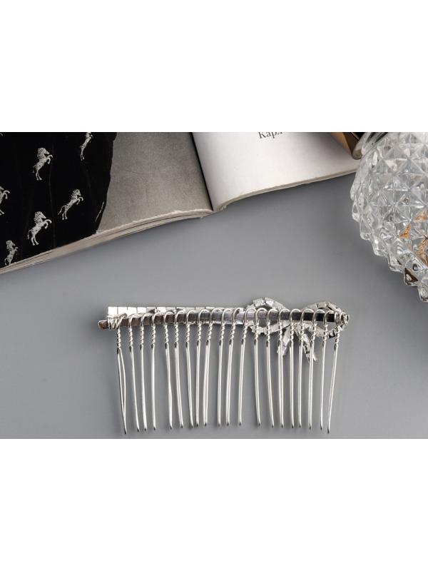 Гребень для волос QF «Медея», бант мини, 7×3.5 см, серебро