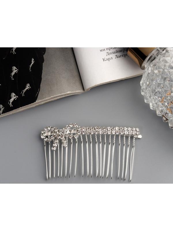 Гребень для волос QF «Медея», бант мини, 7×3.5 см, серебро