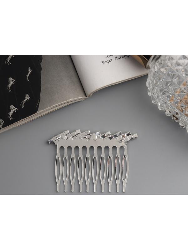 Гребень для волос QF «Медея», полосы диагональ, 6×4.5 см, серебро