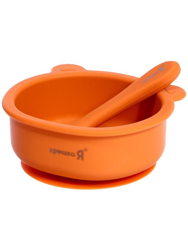 Набор для кормления «Мишка» тарелка и ложка, коричневый, Крошка Я