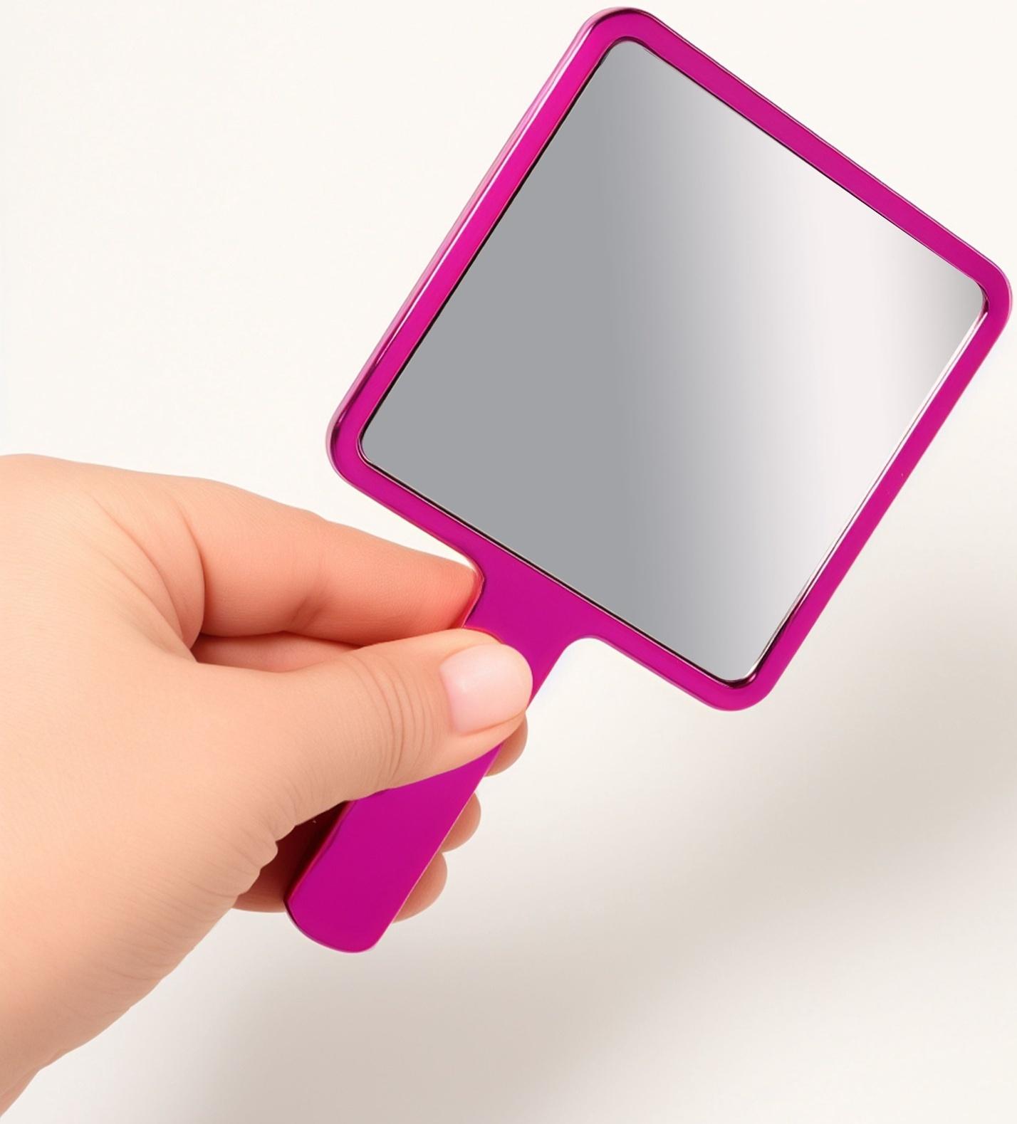 Зеркало с ручкой, 16×9 см, розовое