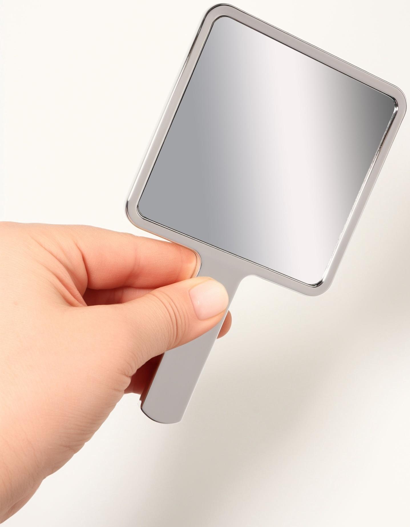 Зеркало с ручкой, 16×9 см, серебристое