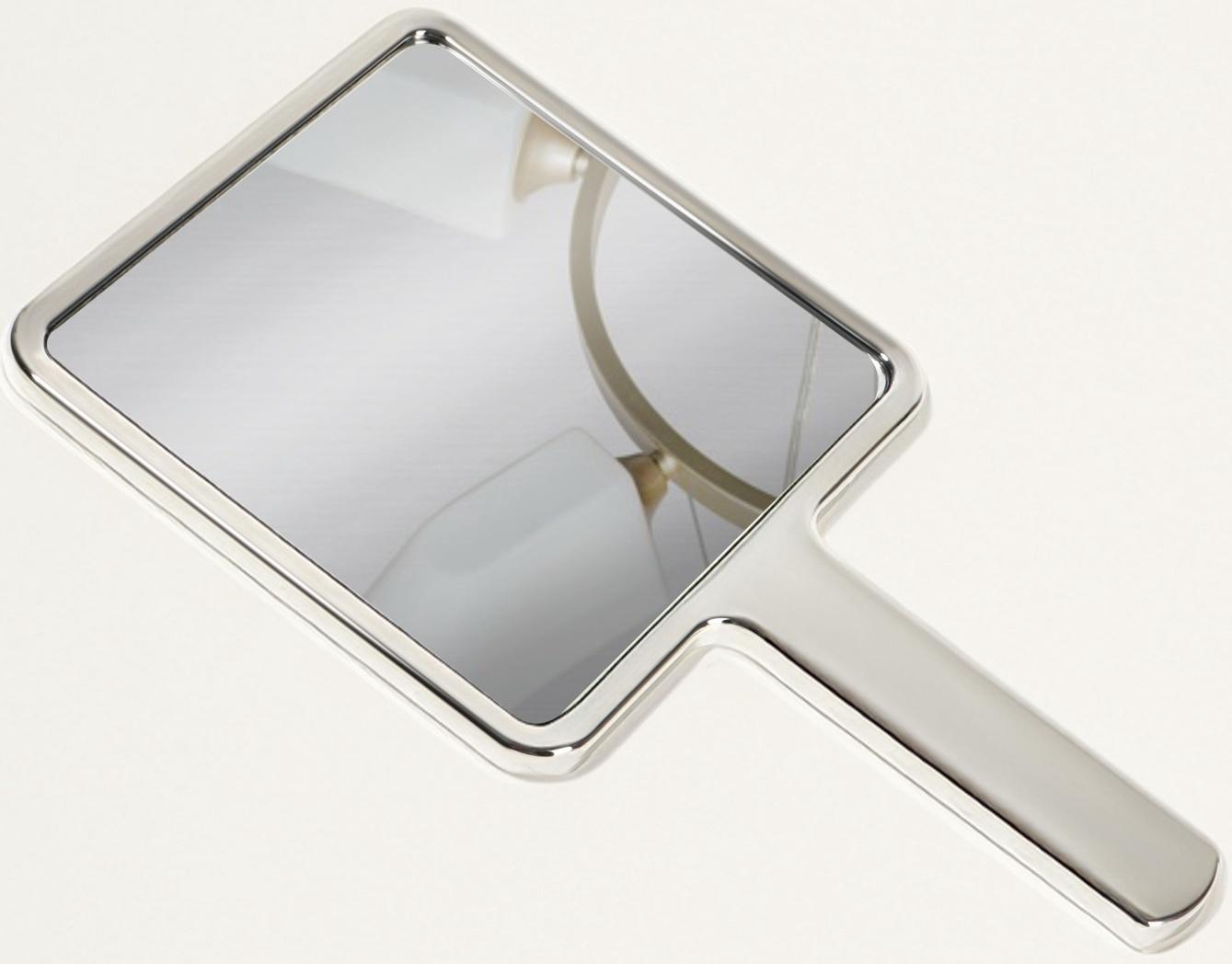 Зеркало с ручкой, 16×9 см, серебристое