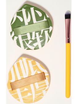 Набор для макияжа, 3 предмета: пуховки - 2 шт., кисть - 1 шт.