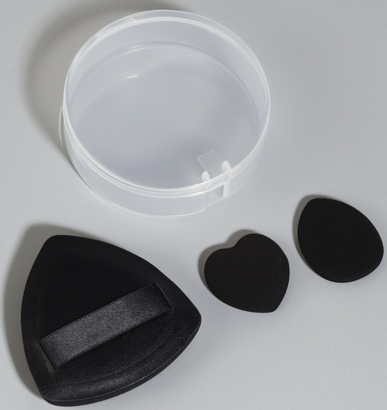 Спонжи для макияжа, в футляре, 3 формы: треугольник, овал, сердце, чёрные