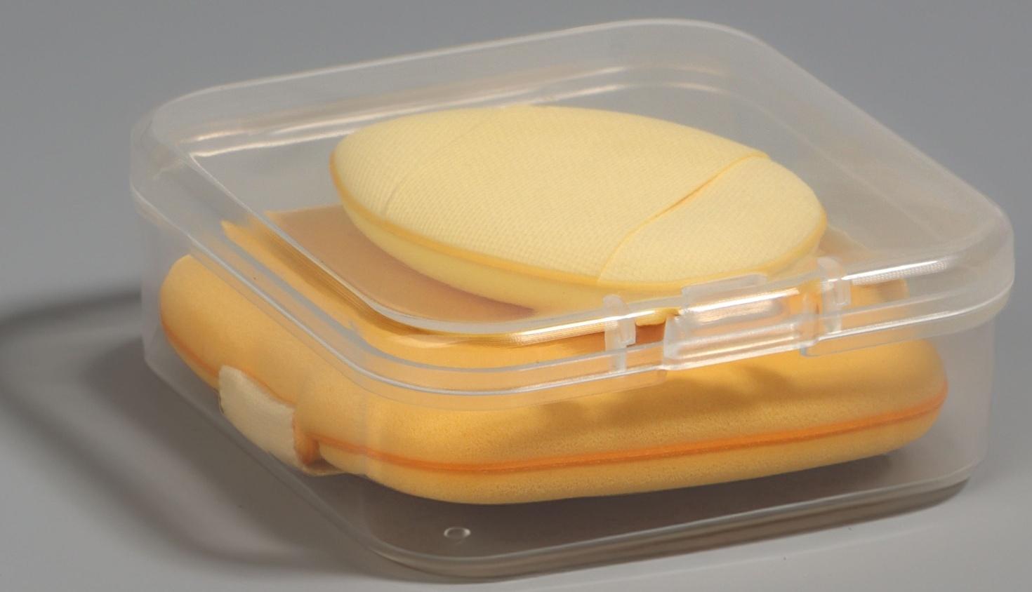 Спонжи для макияжа, в футляре, набор 2 шт.: спонж «капля», пуховка, жёлтые