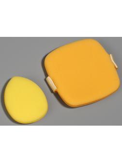 Спонжи для макияжа, в футляре, набор 2 шт.: спонж «капля», пуховка, жёлтые