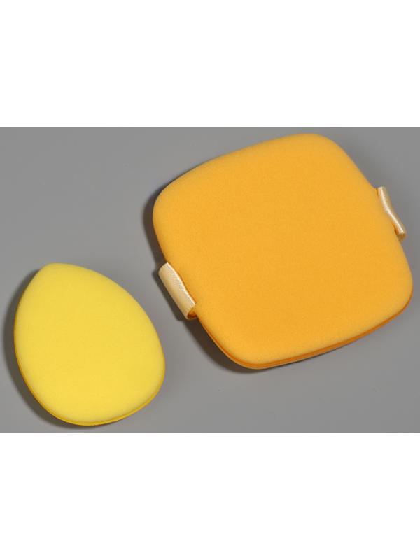 Спонжи для макияжа, в футляре, набор 2 шт.: спонж «капля», пуховка, жёлтые