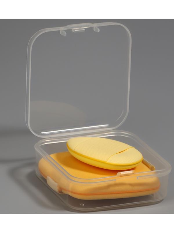 Спонжи для макияжа, в футляре, набор 2 шт.: спонж «капля», пуховка, жёлтые