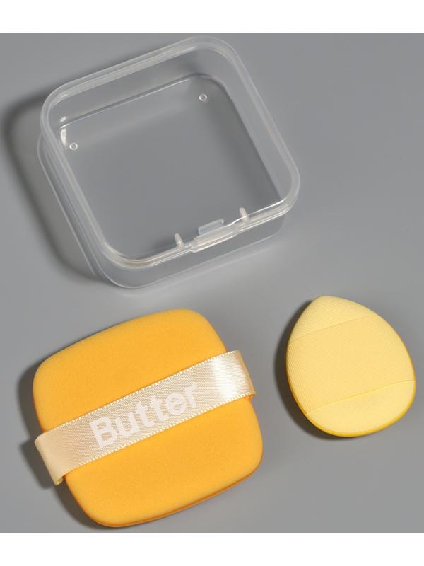 Спонжи для макияжа, в футляре, набор 2 шт.: спонж «капля», пуховка, жёлтые