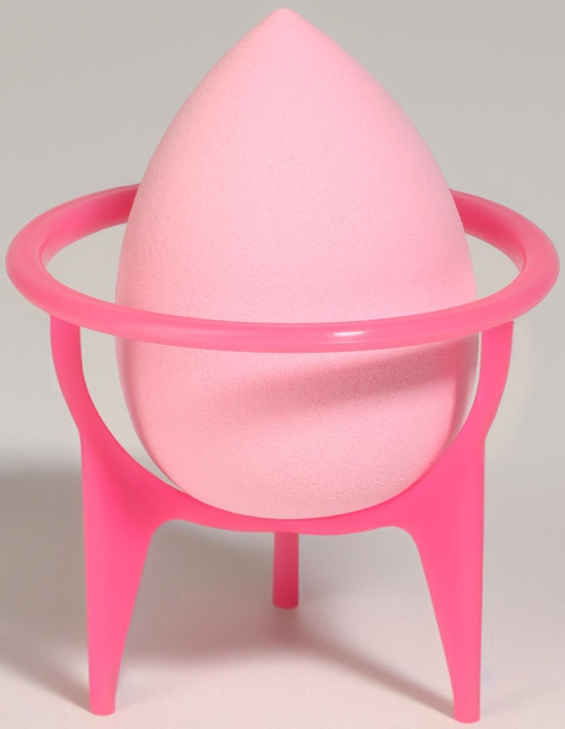 Спонж для макияжа «Капля», 6×8 см, с подставкой, розовый