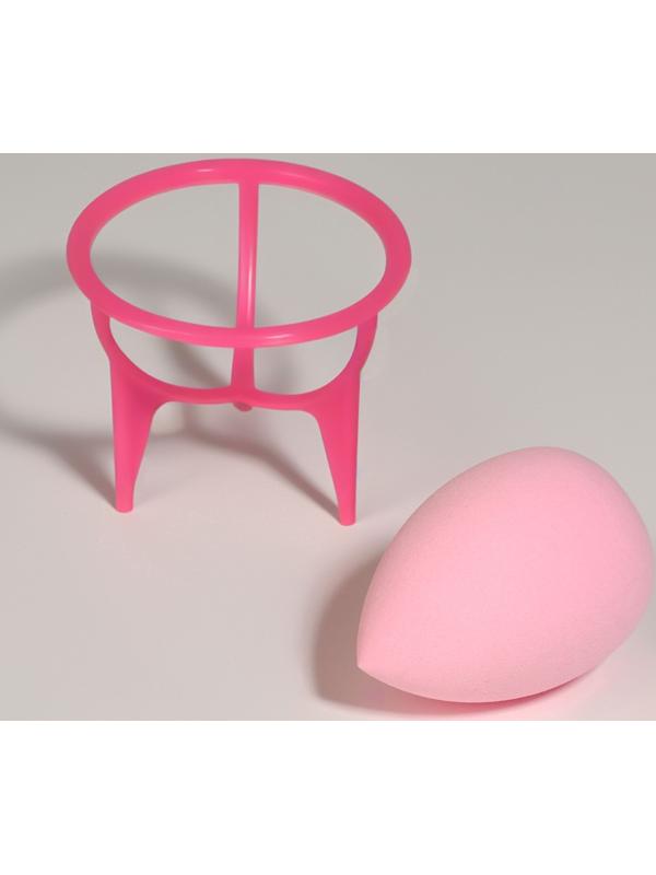 Спонж для макияжа «Капля», 6×8 см, с подставкой, розовый