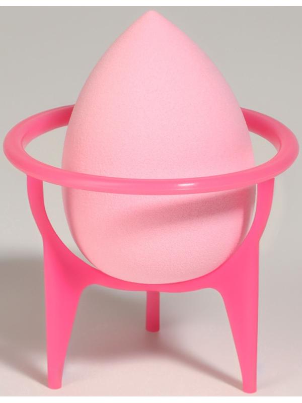 Спонж для макияжа «Капля», 6×8 см, с подставкой, розовый