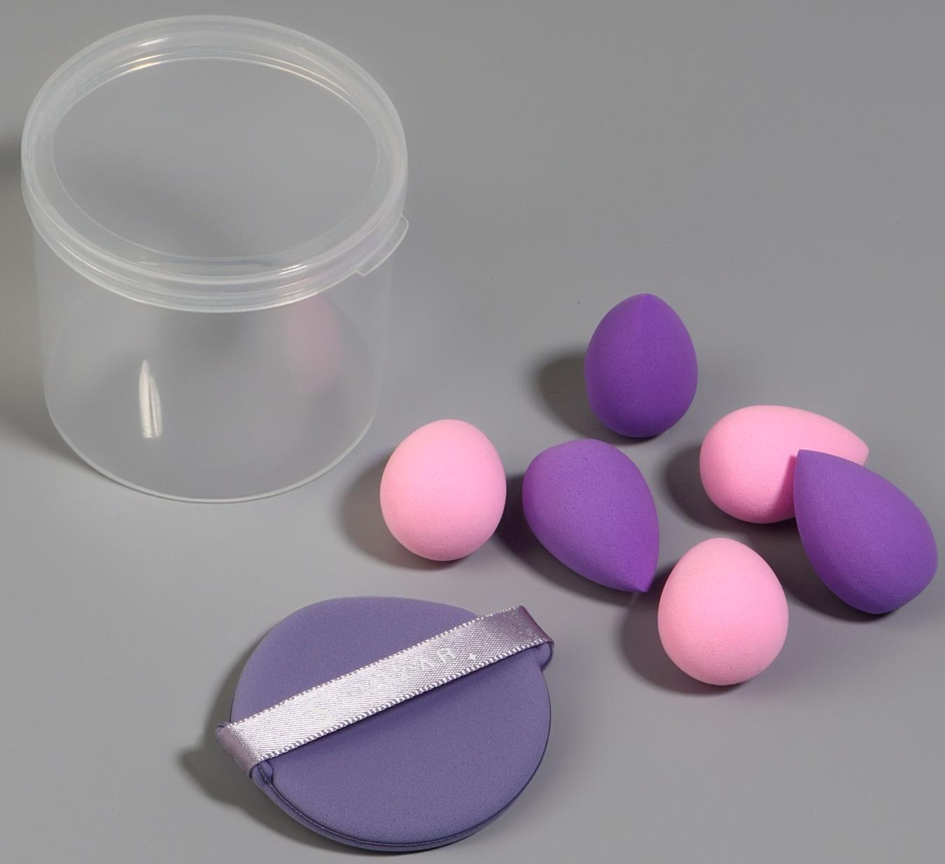 Спонжи для макияжа, в футляре, набор - 7 шт., МИКС