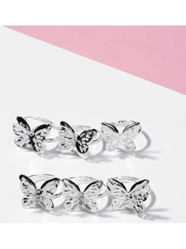Кольцо детское Выбражулька «Бабочка ажурная», цвет серебро, безразмерное