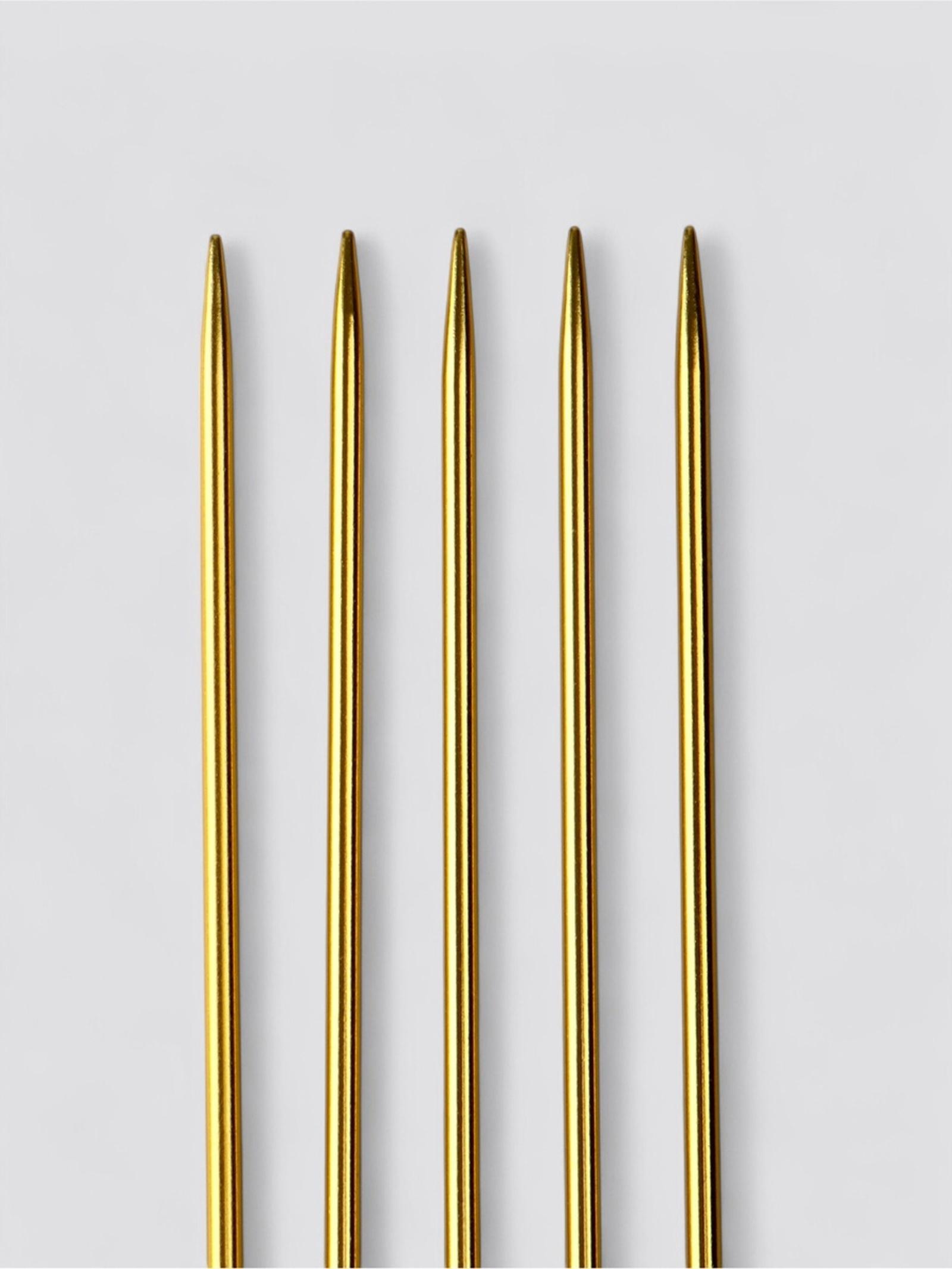 Спицы для вязания, чулочные, из алюминия, d=4 мм, 15 см, 5 шт., цвет золотой