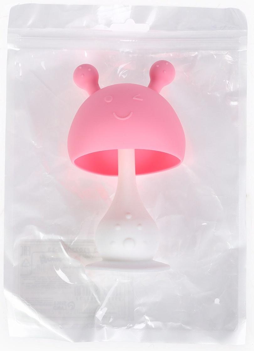 Прорезыватель силиконовый для зубов с погремушкой «Грибочек», цвет розовый, Крошка Я