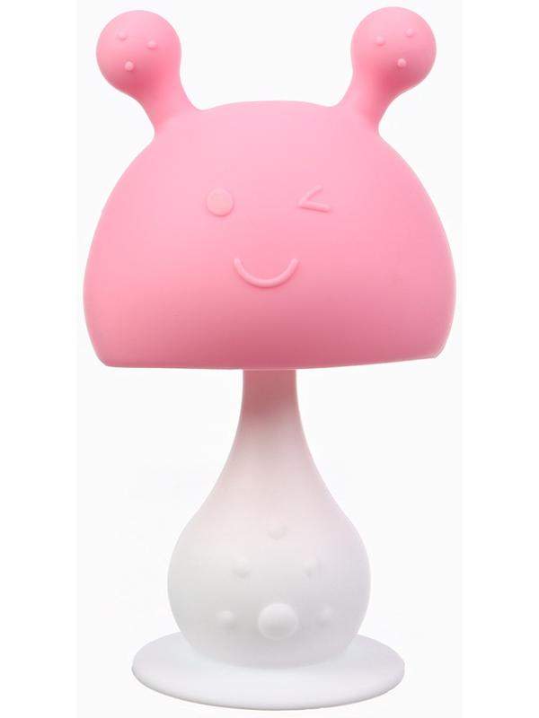 Прорезыватель силиконовый для зубов с погремушкой «Грибочек», цвет розовый, Крошка Я