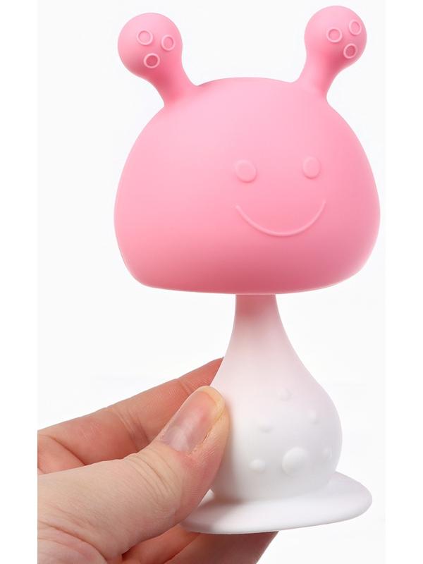 Прорезыватель силиконовый для зубов с погремушкой «Грибочек», цвет розовый, Крошка Я