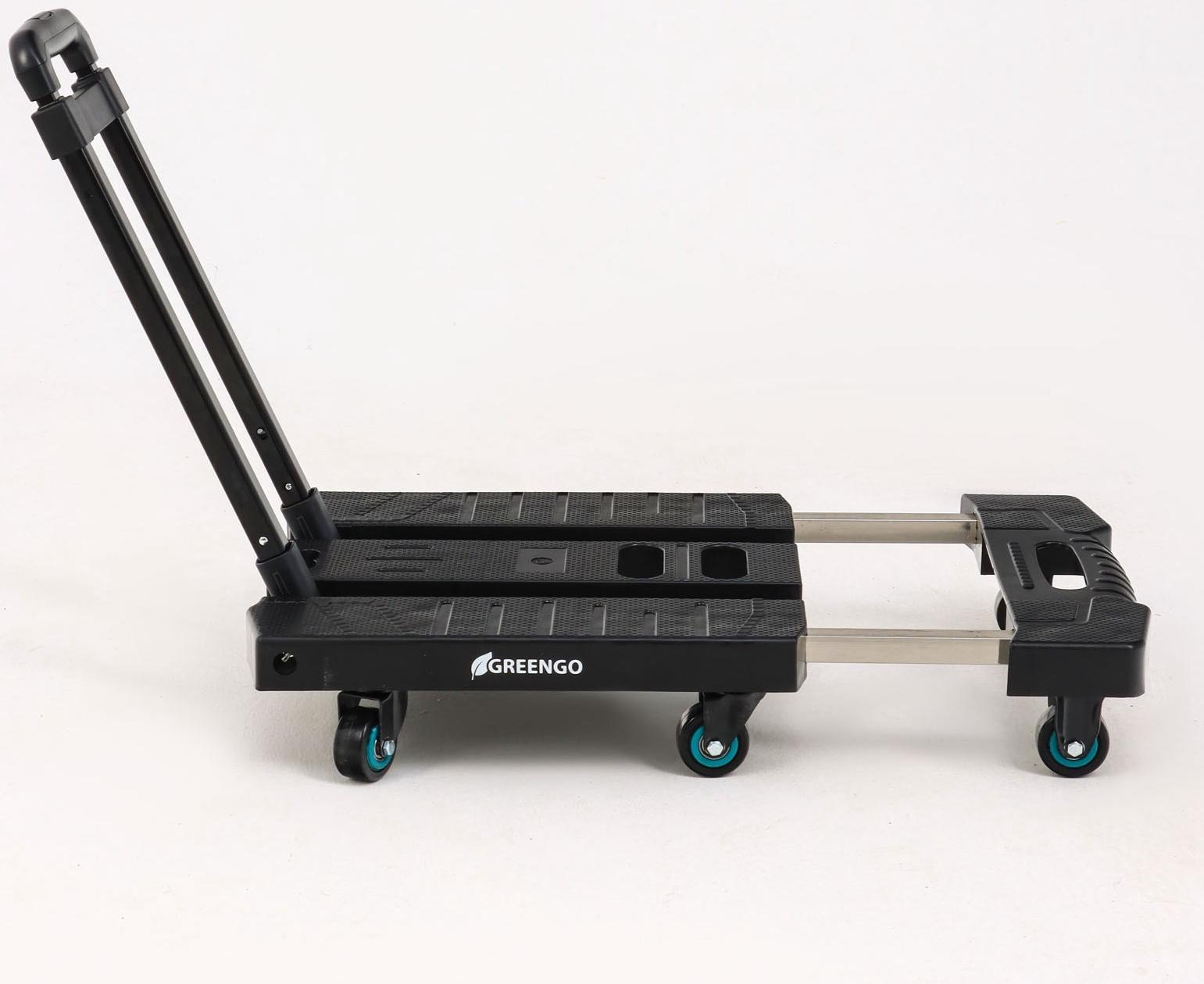 Тележка складная с раздвижной платформой, для перевозки грузов, нагрузка до 100 кг, телескопическая ручка, пластик, Greengo