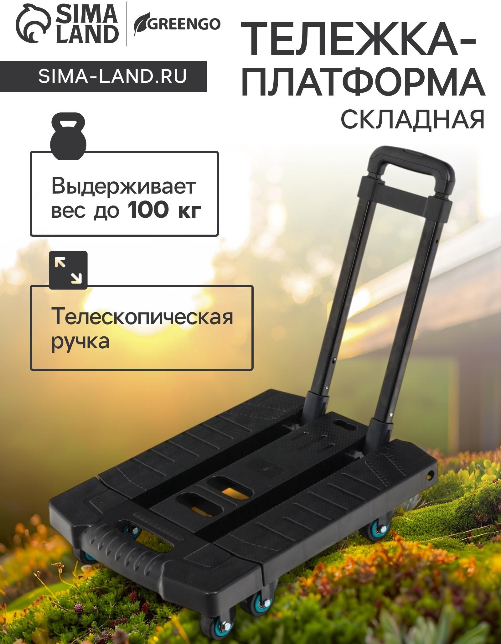 Тележка складная с раздвижной платформой, для перевозки грузов, нагрузка до 100 кг, телескопическая ручка, пластик, Greengo